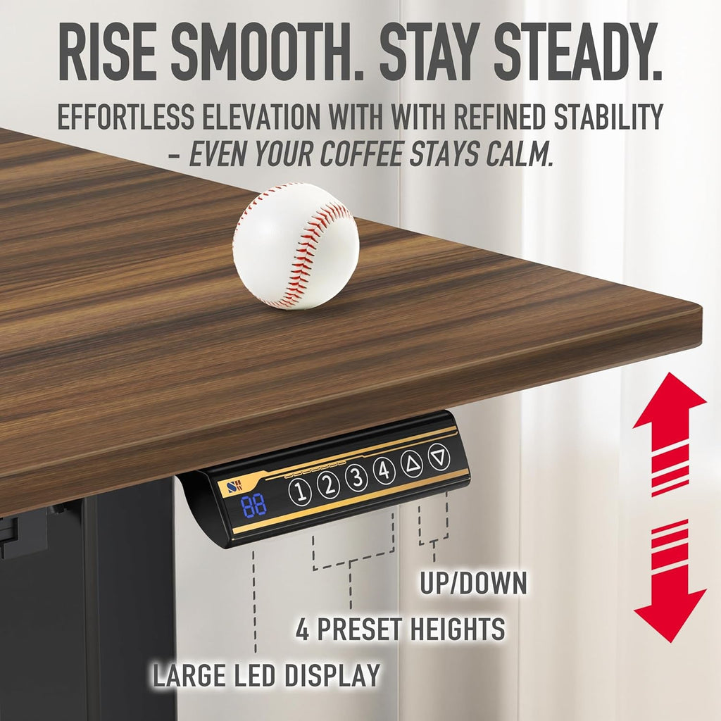 Auralis™ 40 - Inch Smart Electric Desk – Walnut with Drawer, Cable Management & Memory Height Presets - cozylittledwell