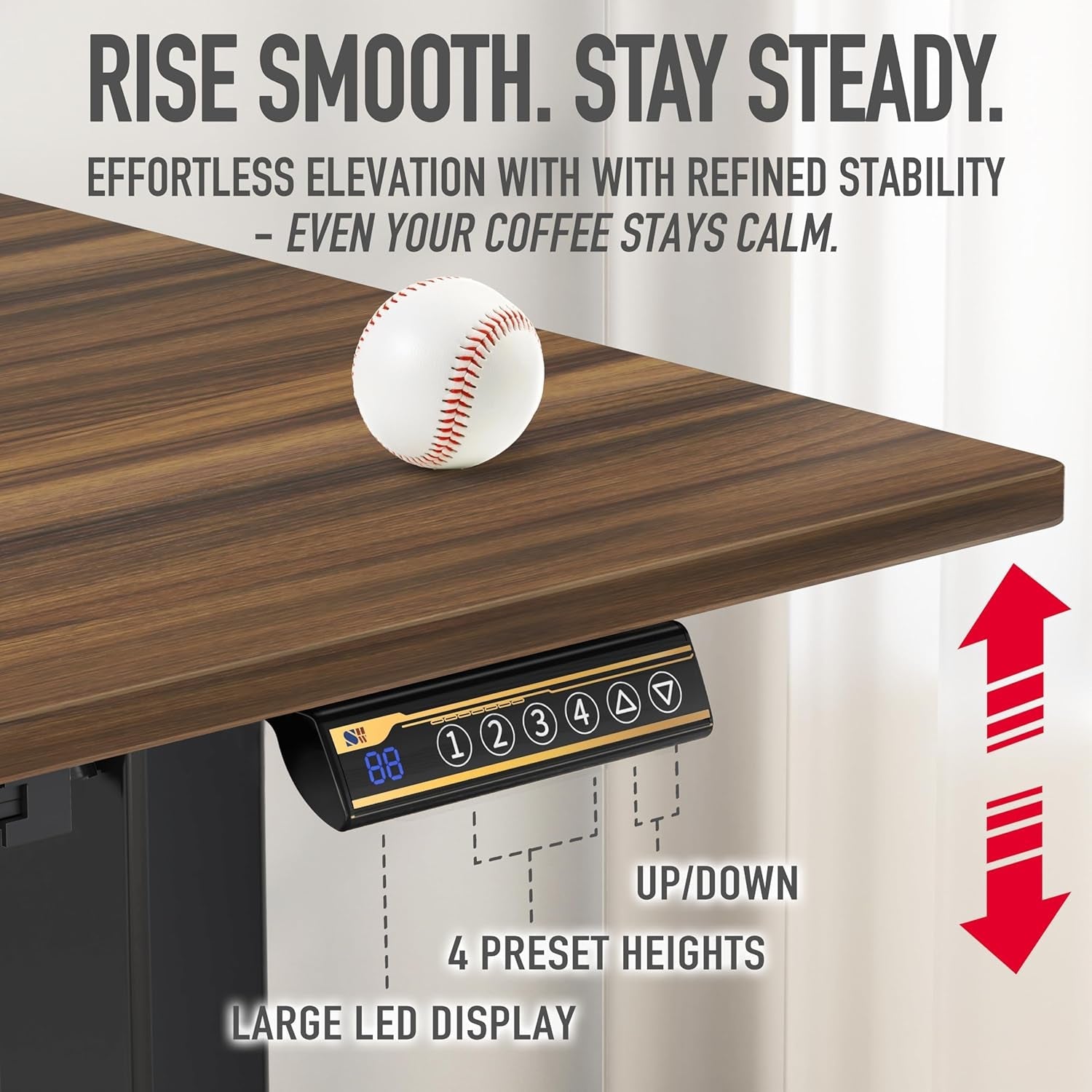 Auralis™ 40 - Inch Smart Electric Desk – Walnut with Drawer, Cable Management & Memory Height Presets - cozylittledwell