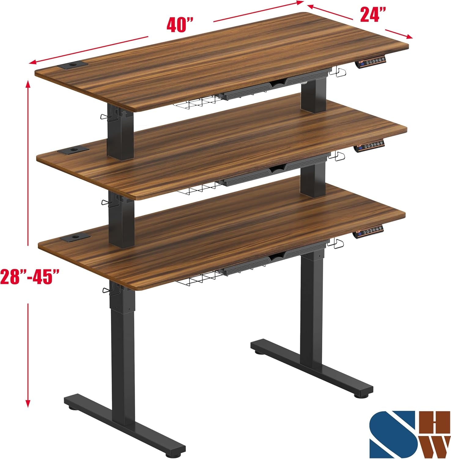Auralis™ 40 - Inch Smart Electric Desk – Walnut with Drawer, Cable Management & Memory Height Presets - cozylittledwell